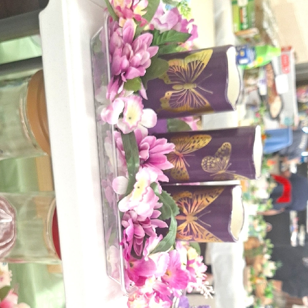 Purple Butterfly Candles with Floral Decor